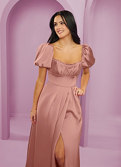 Barbie ♥ Azazie Robes de demoiselle d'honneur Robe Trapèze en Satin extensible Rayé Rosette image5