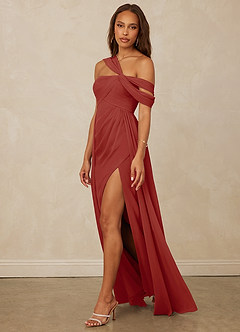 Christian Siriano Bridal for Azazie 1014 Bridesmaid Dresses Terracotta A-Line Off the Shoulder Chiffon Dress image8