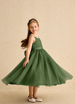 Azazie Patootie vestidos de niña de las flores Vestido de Oliva de Tul de Corte En A con Tirante Espagueti image3