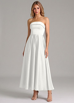 Azazie Lucienne Brautjungfernkleider A-Linie Plissee Stretch-Satin Kleid Weiß image1