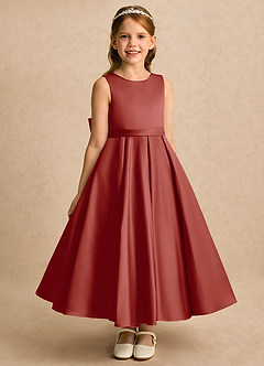 Azazie Cali Blumenmädchenkleider A-Linie Schleifen Matte Satin Kleid Terrakotta image2
