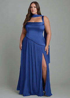 Azazie Stephanie Bridesmaid Dresses Royal Blue A-Line Pleated Stretch Satin Dress image14