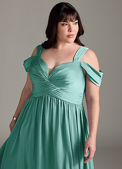Azazie Lianne Brautjungfernkleider A-Linie Schulterfrei Stretch-Satin Kleid Aqua image6