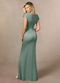 Azazie Anderson Mother of the Bride Dresses Silver Sage A-Line Pleated Stretch Satin Dress image5