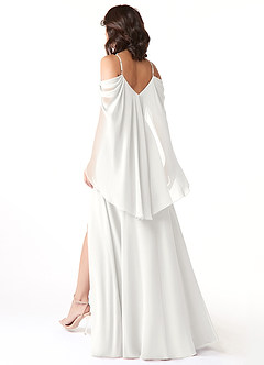 Azazie Cienna Brautjungfernkleider A-Linie Langarm Chiffon Kleid Weiß image5