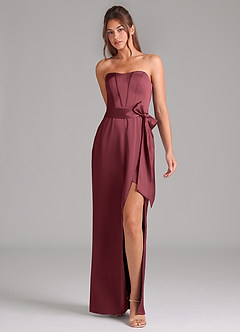 Azazie Jamie Jurken voor bruidsmeisjes Converteerbaar Jurk van Stretch Satijn met A-Lijn Strapless Merlot image3