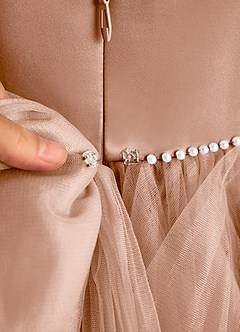 Azazie Tinie Blumenmädchenkleider Ballkleid Schleifen Tüll Kleid Champagner Rosa image8