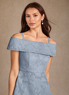 Azazie Medford Mother of the Bride Dresses Dusty Blue A-Line Off the Shoulder Floral Burnout Dress image7