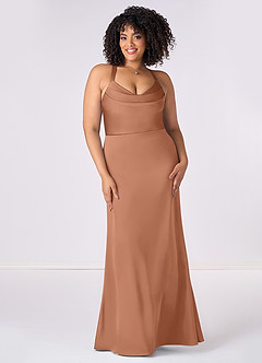 Barbie ♥ Azazie Bridesmaid Dresses Bronzer Mermaid Pleated Stretch Satin Dress image6