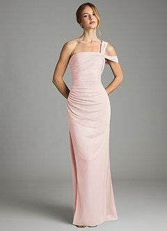 Azazie Tati Bridesmaid Dresses Rose Petal Sheath Off the Shoulder Mesh Dress image2