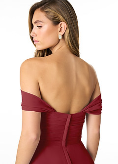 Azazie Kaitlynn Bridesmaid Dresses Pomegranate Empire Ruched Chiffon Convertible Dress image6