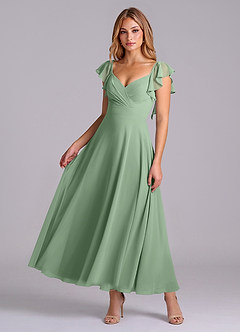 Azazie Leilani Bridesmaid Dresses Matcha A-Line Ruched Chiffon Dress image1