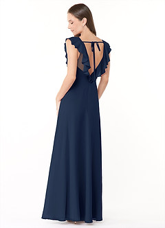 Azazie Yoko Bridesmaid Dresses Dark Navy A-Line Ruched Chiffon Dress image4