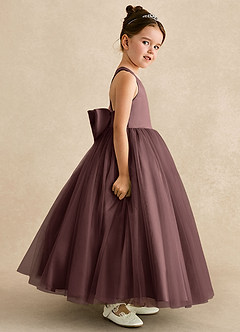 Azazie Peanut Blumenmädchenkleider A-Linie Riemen Tüll Kleid Espresso image3