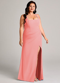 Azazie Mero Bridesmaid Dresses Coral Sheath Pleated Chiffon Dress image13
