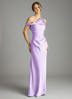 Azazie Emerson Bridesmaid Dresses Lilac Mermaid Off the Shoulder Stretch Satin Dress image5