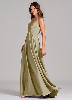 Azazie Amani Bridesmaid Dresses Moss Green A-Line Pleated Stretch Satin Dress image3