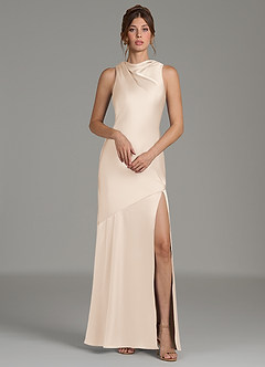 Azazie Kiara Robes de demoiselle d'honneur Robe Sirène en Satin extensible Plissée Albâtre Blanc image1