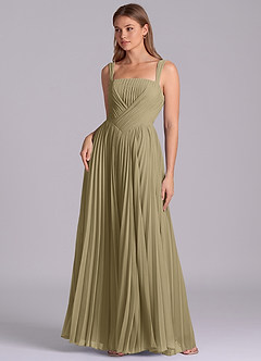 Azazie Mina Bridesmaid Dresses Moss Green A-Line Pleated Chiffon Dress image1