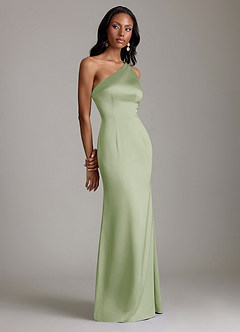 Azazie Voni Robes de demoiselle d'honneur Robe Sirène en Satin extensible Une épaule Vert Sauge image1