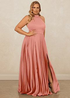 Christian Siriano Bridal for Azazie 1007 Bridesmaid Dresses Coral A-Line Pleated Stretch Satin Dress image10