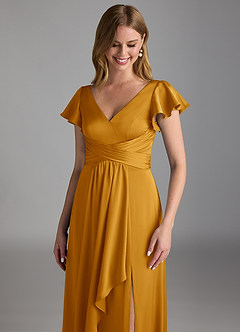 Azazie Omari Bridesmaid Dresses Butterscotch A-Line Stretch Satin Dress image4