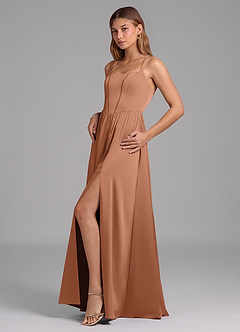 Azazie Rosaline Brautjungfernkleider A-Linie Seitliche Cut-Outs Stretch-Satin Kleid Bronzer image5