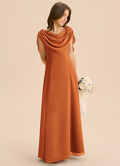 Azazie Lambie Junior Vestido de Canela de Gasa de Corte en A con Plisado image5