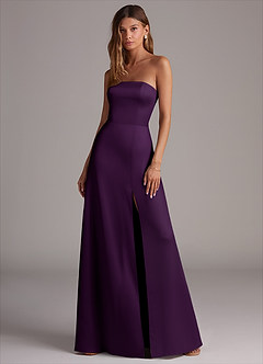 Azazie Wren Bridesmaid Dresses Grape A-Line Strapless Stretch Satin Convertible Dress image1