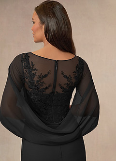 Azazie Hera Mother of the Bride Dresses Black A-Line Lace Capelet Chiffon Dress image4