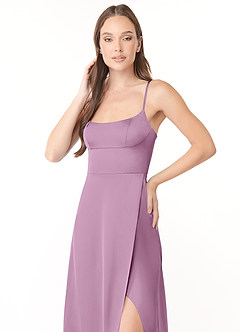 Azazie Halsey Final Sale Wisteria A-Line Side Slit Stretch Satin Dress image6