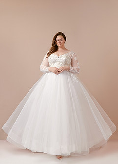 Azazie Freya Wedding Dresses A-Line Sequins Tulle Chapel Train Dress image11