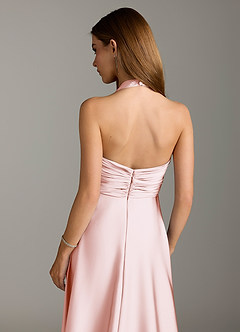 Azazie Tessie Bridesmaid Dresses Blushing Pink A-Line Pleated Stretch Satin Dress image7