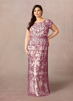 Azazie Dorit Mother of the Bride Dresses Vintage Mauve Champagne Sheath Scoop Lace Dress image7