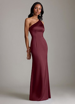 Azazie Voni Bridesmaid Dresses Cabernet Mermaid One Shoulder Stretch Satin Dress image1