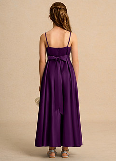 Azazie Pebbles Girls Formal 플라워 걸 드레스 A라인 주름진 매트 새틴 발목 길이 드레스 image2