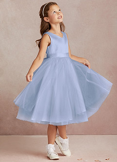 Azazie Marlee Flower Girl Dresses Ice A-Line Pleated Matte Satin Dress image1