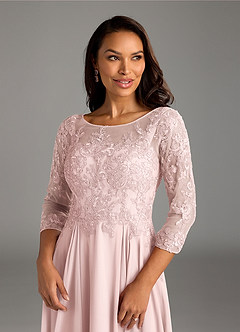 Azazie Marge Mother of the Bride Dresses Blushing Pink A-Line Scoop Lace Chiffon Dress image5