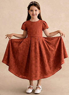 Azazie Princes Flower Girl Dresses Auburn A-Line Pleated Floral Burnout Dress image3