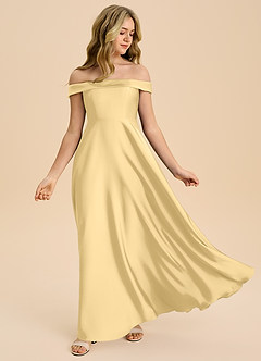 Azazie Sissy Junior Klänning av A-Line i Stretch Satin Off the shoulder image5