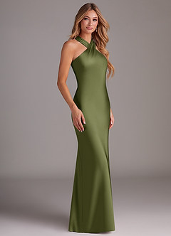 Azazie Doretta Bridesmaid Dresses Olive Mermaid Pleated Stretch Satin Dress image3