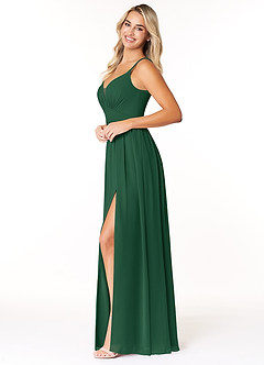 Azazie Rayna Brautjungfernkleider A-Linie V-Hals Gefaltet Chiffon Kleid Dunkelgrün image3