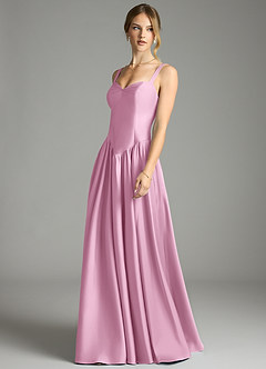 Azazie Evadina Bridesmaid Dresses Candy Pink A-Line Corset Stretch Satin Dress image3