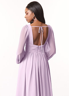 Azazie Norah Bridesmaid Dresses Frosted Lilac A-Line V-Neck Long Sleeve Chiffon Dress image3