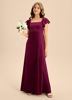 Azazie Bondi Junior Cabernet A-Line Bow Velvet Dress image1