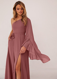 Barbie ♥ Azazie Bridesmaid Dresses Amethyst A-Line Long Sleeve Chiffon Dress image5