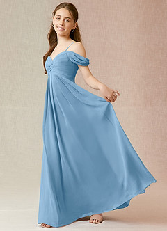 Azazie Kaitlynn Junior Vestido de Azul Acero de Gasa de Corte En A con Vestidos sin tirantes image3