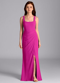 Azazie Mero Junior Abito Sirena in Chiffon Plissettato Fucsia image4