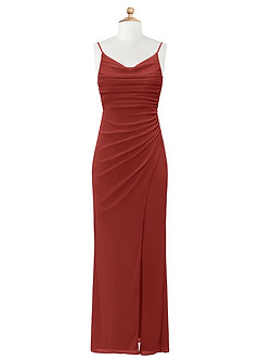 Azazie Deandra Junior Terracotta Sheath Mesh Dress image7