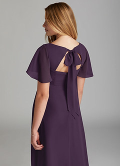 Azazie Kimber Junior Vestido de Ciruela de Gasa de Corte en A con Plisado image4